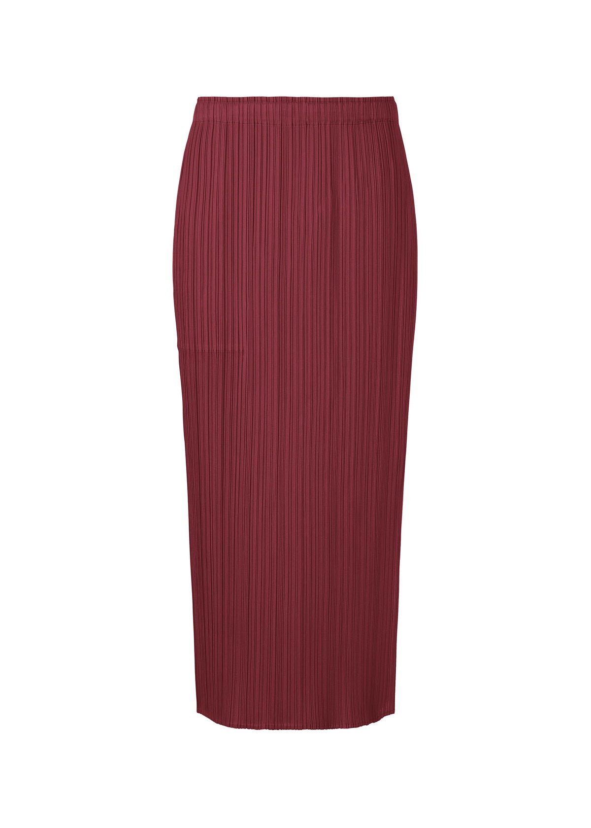 A product shot of the PLEATS PLEASE ISSEY MIYAKE MONTHLY COLORS MARCH skirt in bordeaux (84).