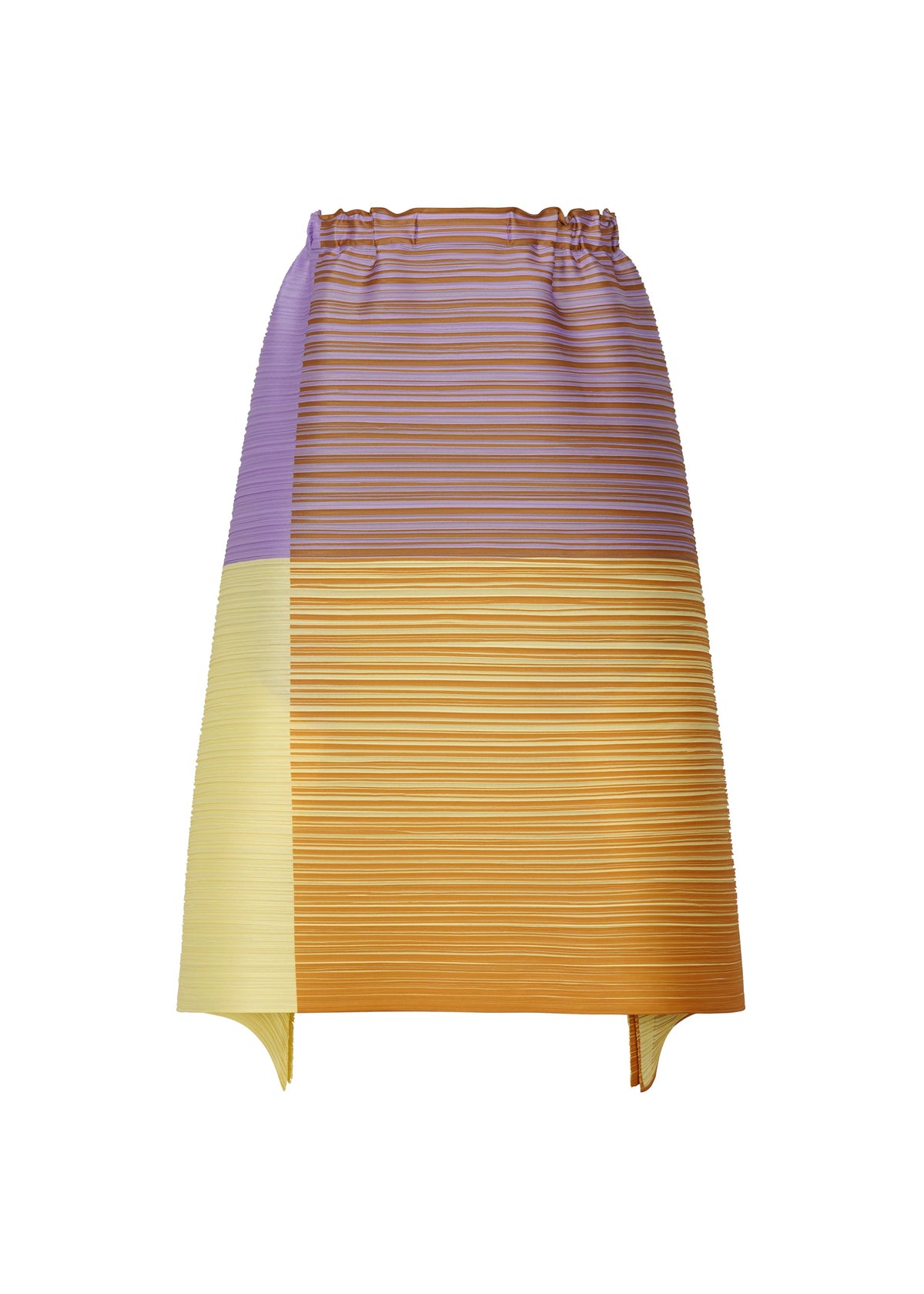 A product shot of the PLEATS PLEASE ISSEY MIYAKE PHOTON BOUNCE skirt in purple x yellow (95).