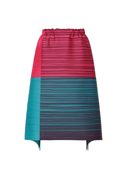 A product shot of the PLEATS PLEASE ISSEY MIYAKE PHOTON BOUNCE skirt in pink x blue (96).