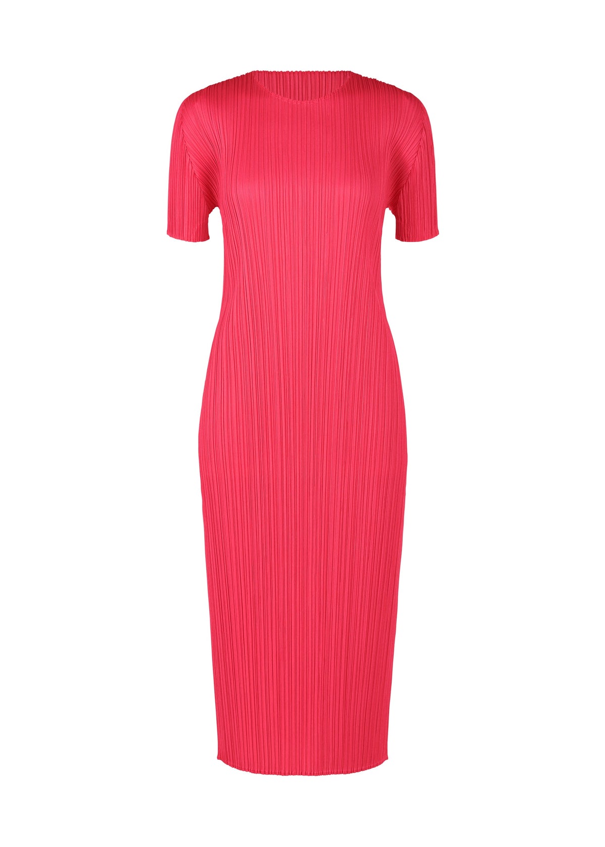 A product shot of the PLEATS PLEASE ISSEY MIYAKE MONTHLY COLORS MARCH dress in bright pink (21).