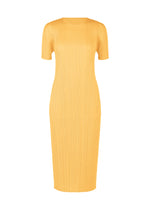 A product shot of the PLEATS PLEASE ISSEY MIYAKE MONTHLY COLORS MARCH dress in apricot yellow (30).