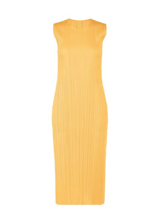 A product shot of the PLEATS PLEASE ISSEY MIYAKE MONTHLY COLORS MARCH dress in apricot yellow (30).