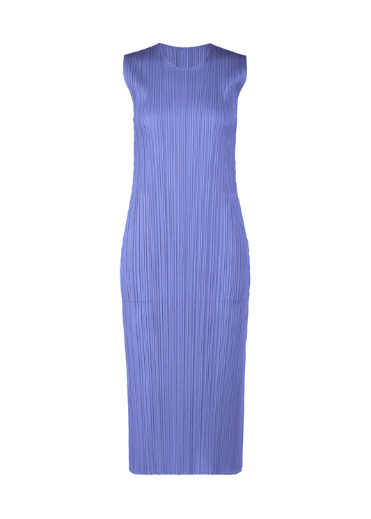 A product shot of the PLEATS PLEASE ISSEY MIYAKE MONTHLY COLORS MARCH dress in steel blue (74).