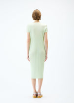 A model wears the PLEATS PLEASE ISSEY MIYAKE MONTHLY COLORS : JUNE dress.