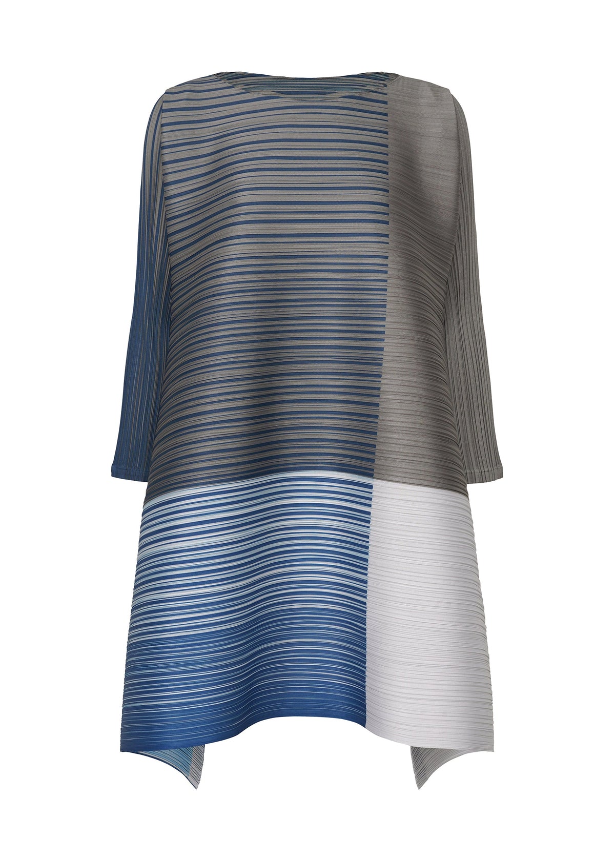 A product shot of the PLEATS PLEASE ISSEY MIYAKE PHOTON BOUNCE dress in grey x light grey (94).