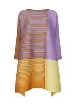 A product shot of the PLEATS PLEASE ISSEY MIYAKE PHOTON BOUNCE dress in purple x yellow (95).