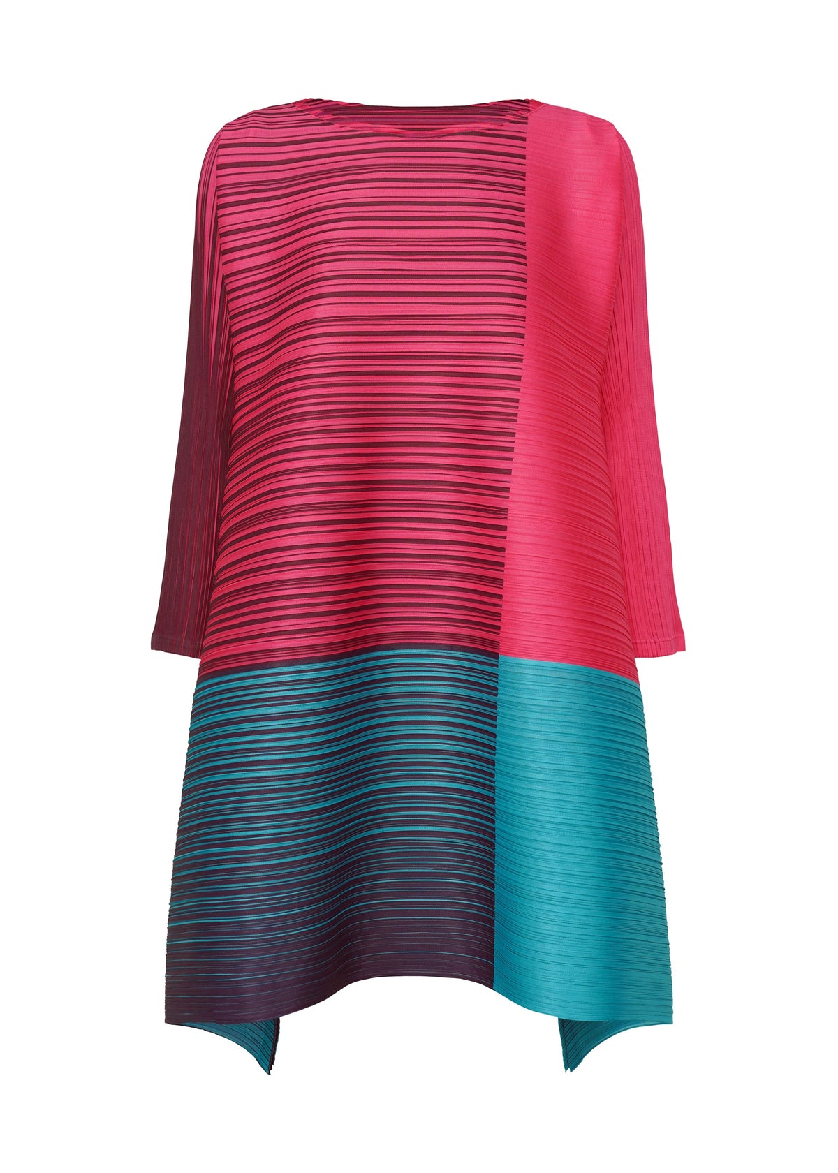 A product shot of the PLEATS PLEASE ISSEY MIYAKE PHOTON BOUNCE dress in pink x blue (96).