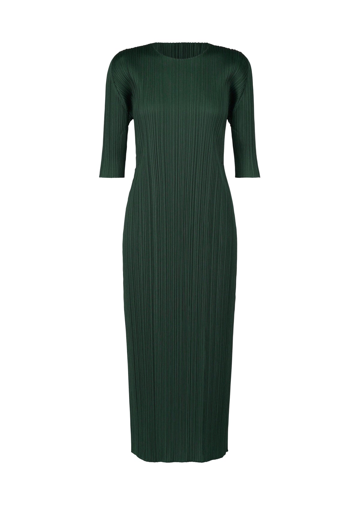 A product shot of the PLEATS PLEASE ISSEY MIYAKE MERRY BICOLOR dress in green (62).