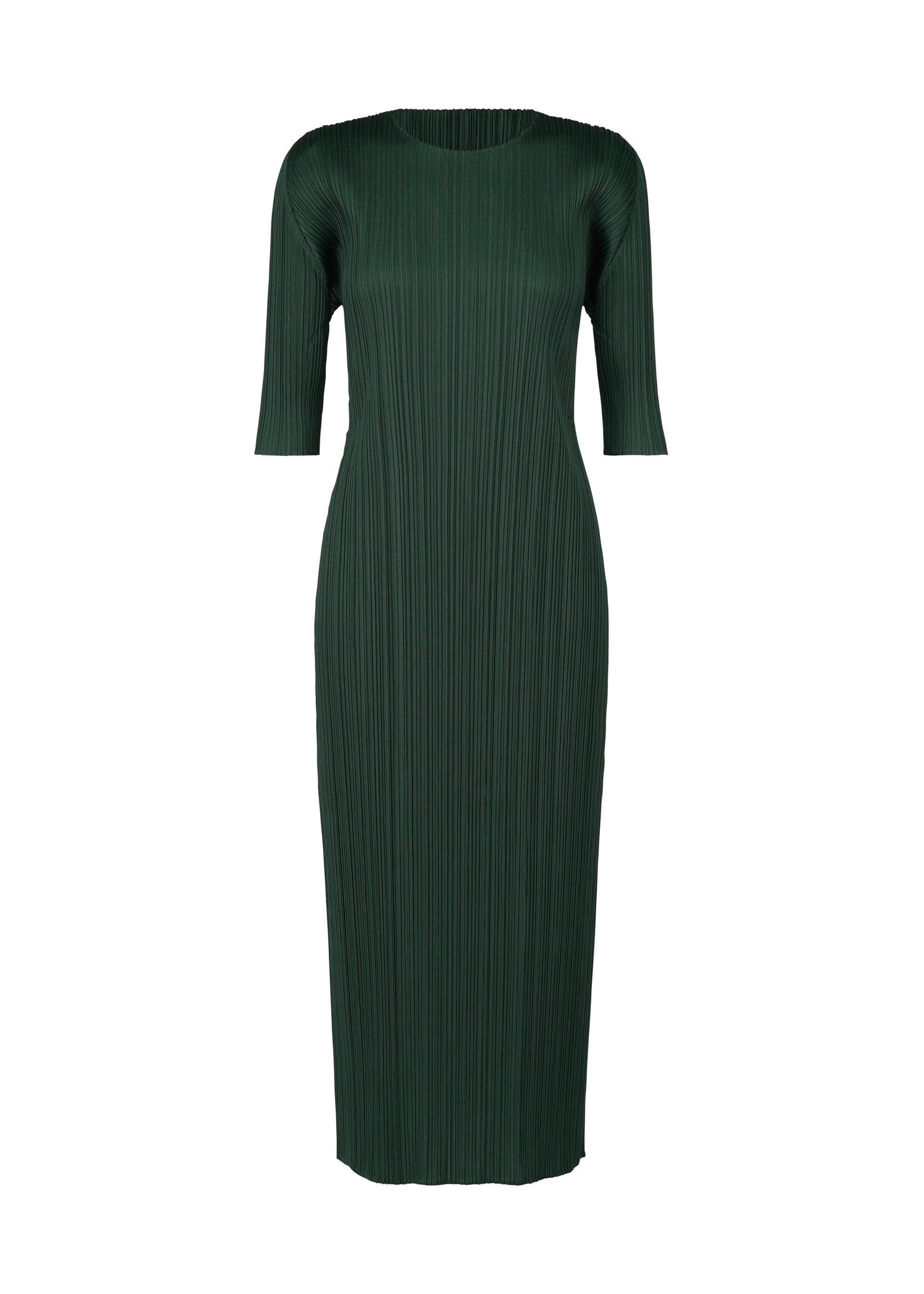 A product shot of the PLEATS PLEASE ISSEY MIYAKE MERRY BICOLOR dress in green (62).