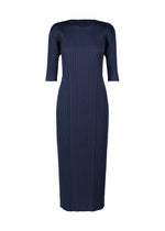 A product shot of the PLEATS PLEASE ISSEY MIYAKE MERRY BICOLOR dress in navy (75).