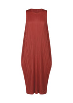 A product shot of the PLEATS PLEASE ISSEY MIYAKE LAMP SHADE dress in dark red (27).