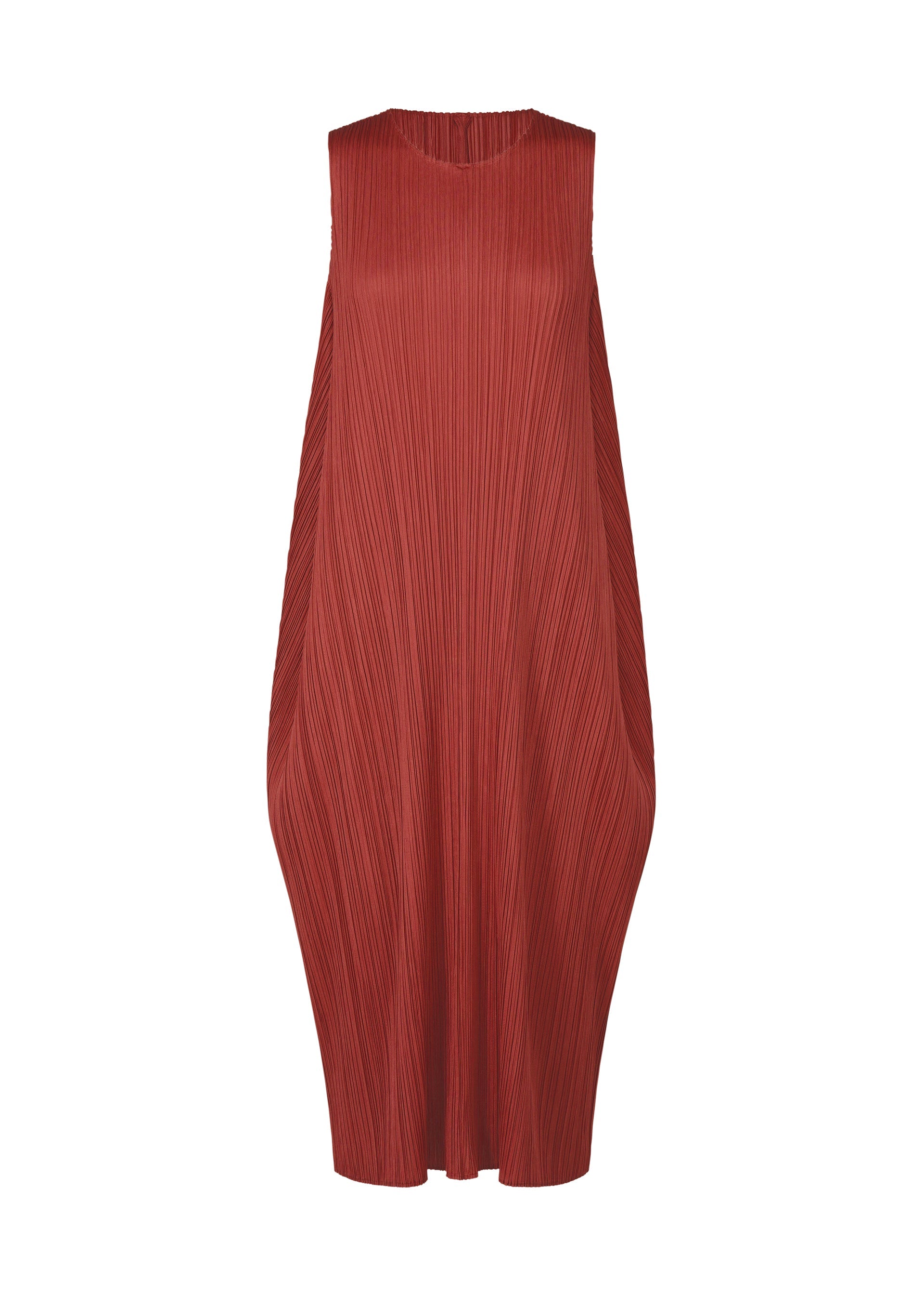 A product shot of the PLEATS PLEASE ISSEY MIYAKE LAMP SHADE dress in dark red (27).