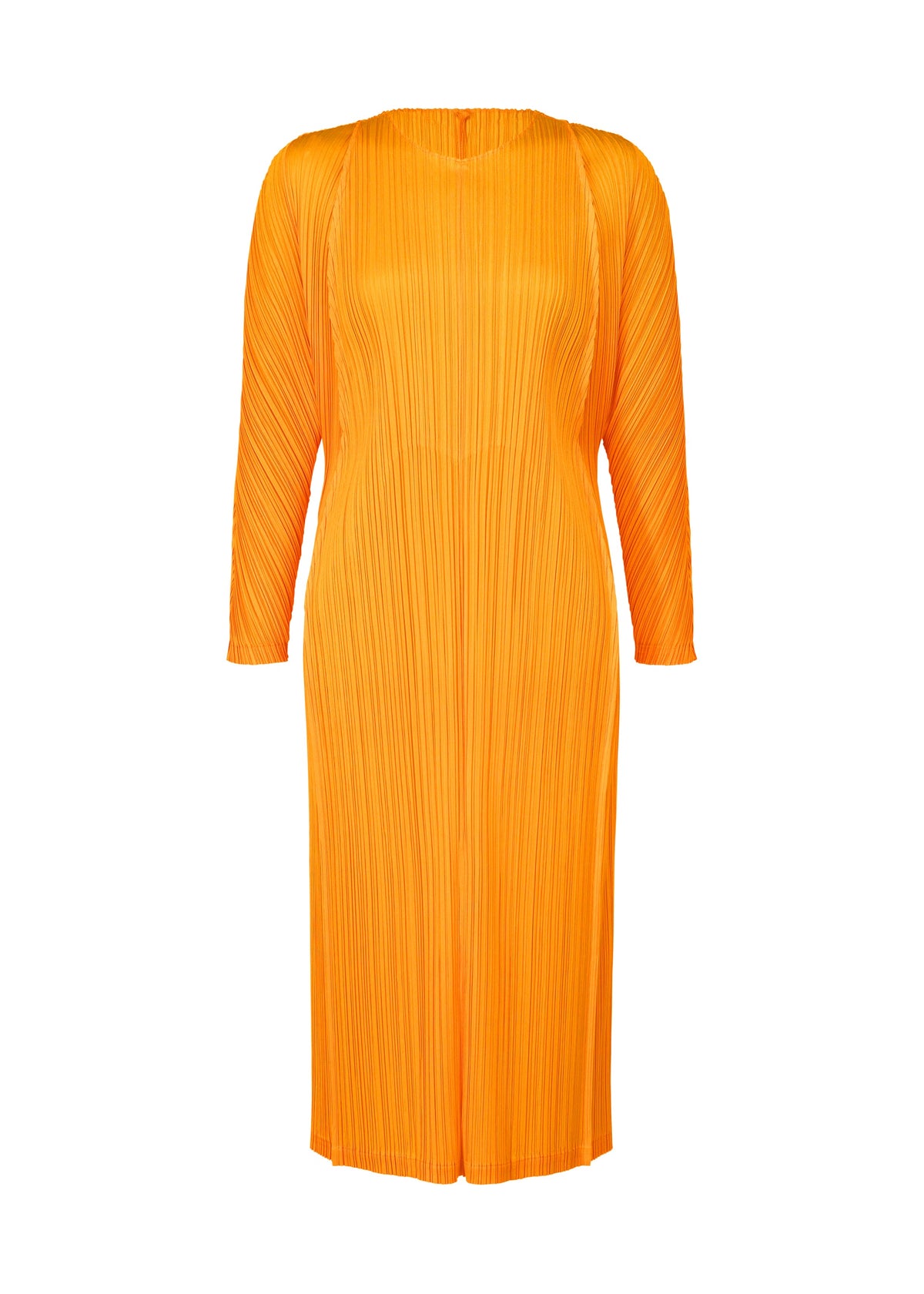 A product shot of the PLEATS PLEASE ISSEY MIYAKE LANTERN dress in orange yellow (31).