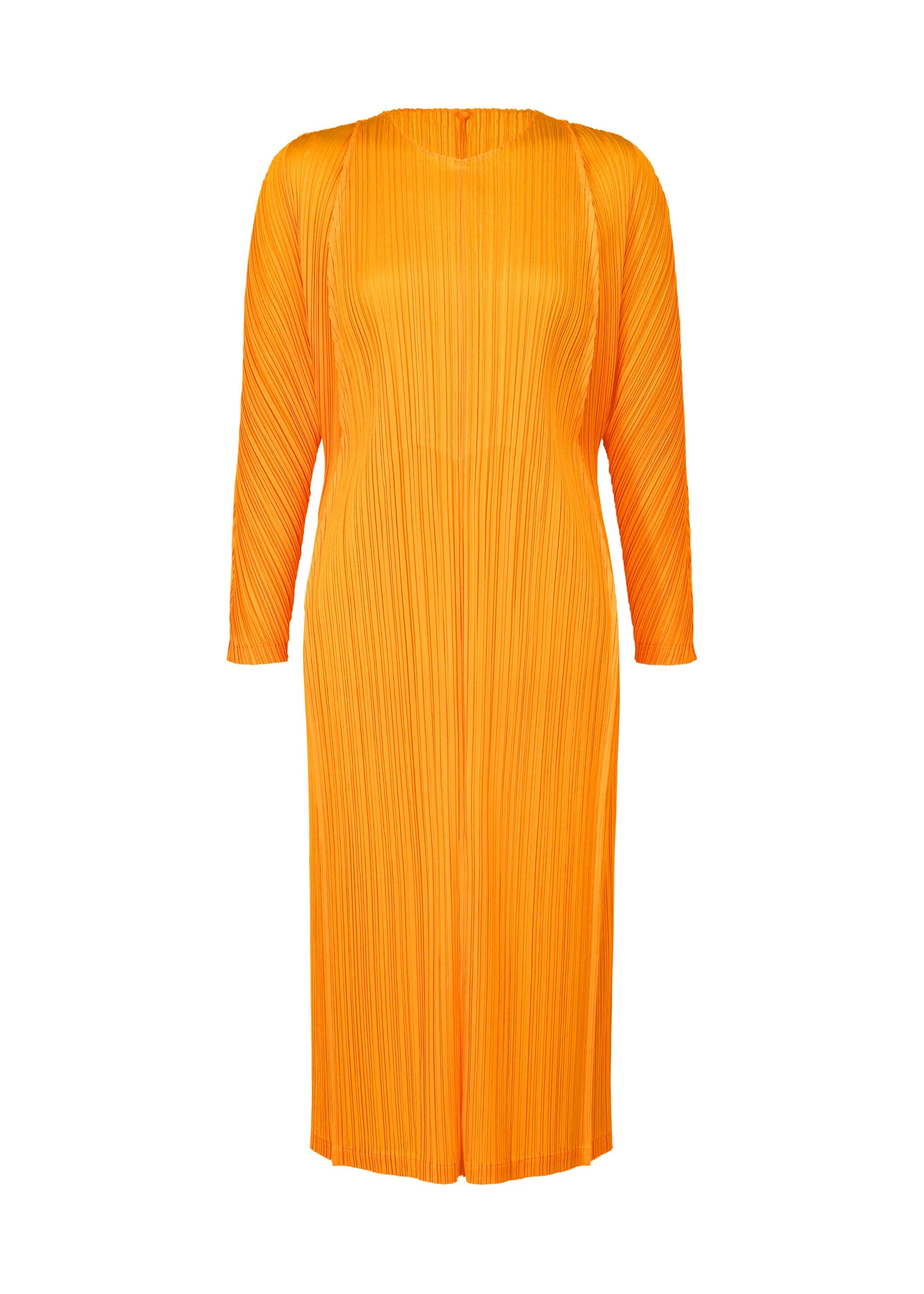 A product shot of the PLEATS PLEASE ISSEY MIYAKE LANTERN dress in orange yellow (31).
