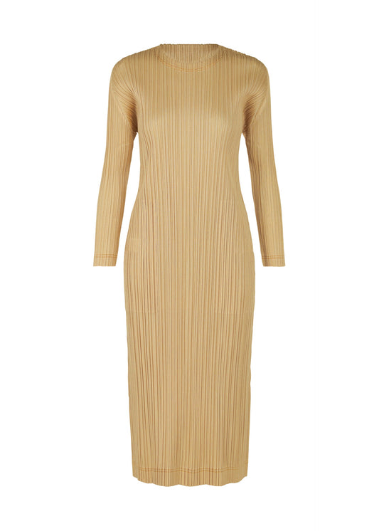 A product shot of the PLEATS PLEASE ISSEY MIYAKE COTTON DENIM dress in beige (41).