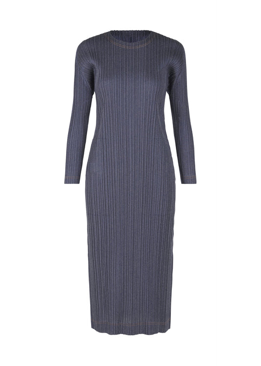 A product shot of the PLEATS PLEASE ISSEY MIYAKE COTTON DENIM dress in blue (72).