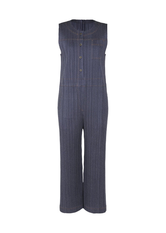 A product shot of the PLEATS PLEASE ISSEY MIYAKE COTTON DENIM jumpsuit in blue (72).