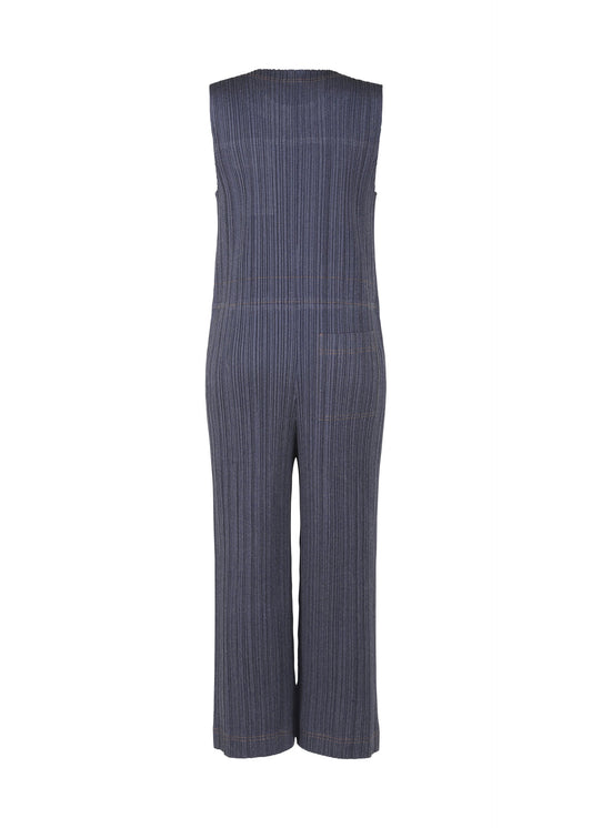 A detail shot of the PLEATS PLEASE ISSEY MIYAKE COTTON DENIM jumpsuit.