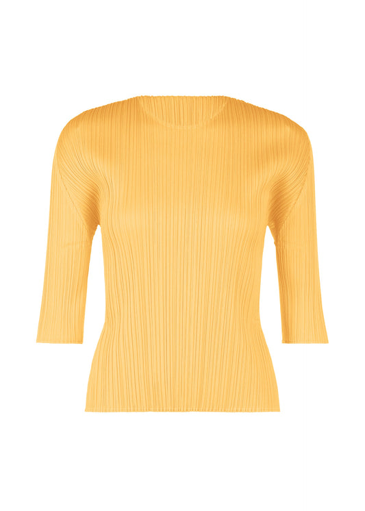 A product shot of the PLEATS PLEASE ISSEY MIYAKE MONTHLY COLORS MARCH top in apricot yellow (30).