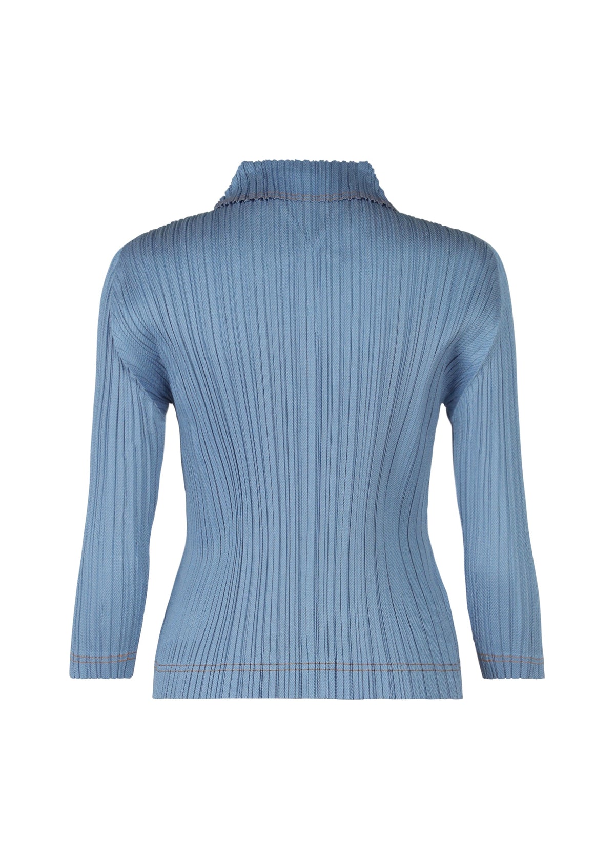 A detail shot of the PLEATS PLEASE ISSEY MIYAKE COTTON DENIM top.