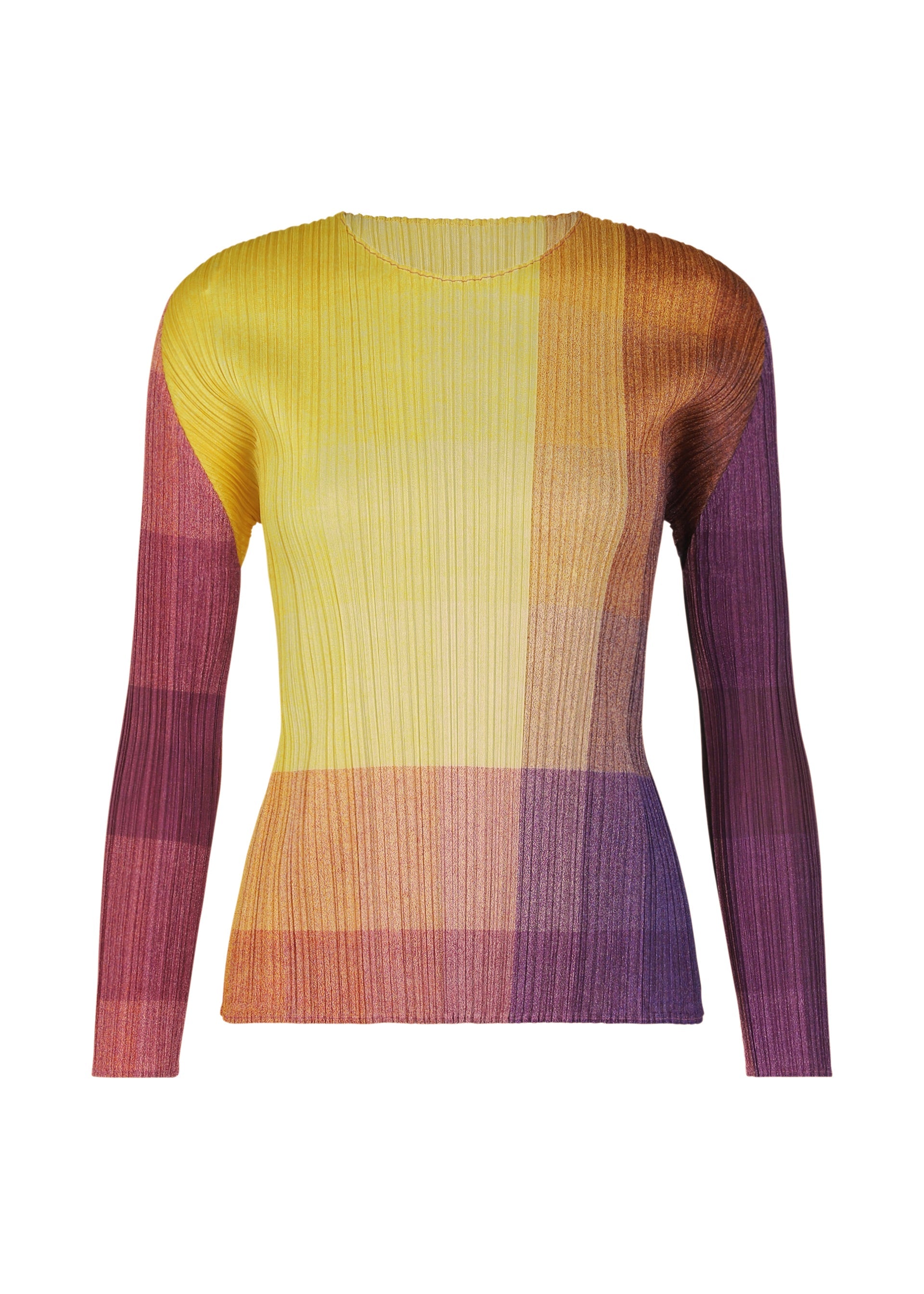 A product shot of the PLEATS PLEASE ISSEY MIYAKE PHOTON top in yellow (52).