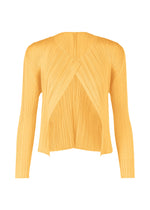 A product shot of the PLEATS PLEASE ISSEY MIYAKE MONTHLY COLORS MARCH cardigan in apricot yellow (30).