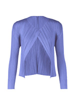 A product shot of the PLEATS PLEASE ISSEY MIYAKE MONTHLY COLORS MARCH cardigan in steel blue (74).