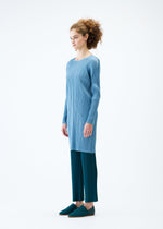 A model wears the PLEATS PLEASE ISSEY MIYAKE MONTHLY COLORS JANUARY tunic.