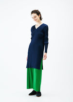 A model wears the PLEATS PLEASE ISSEY MIYAKE MONTHLY COLORS FEBRUARY tunic.