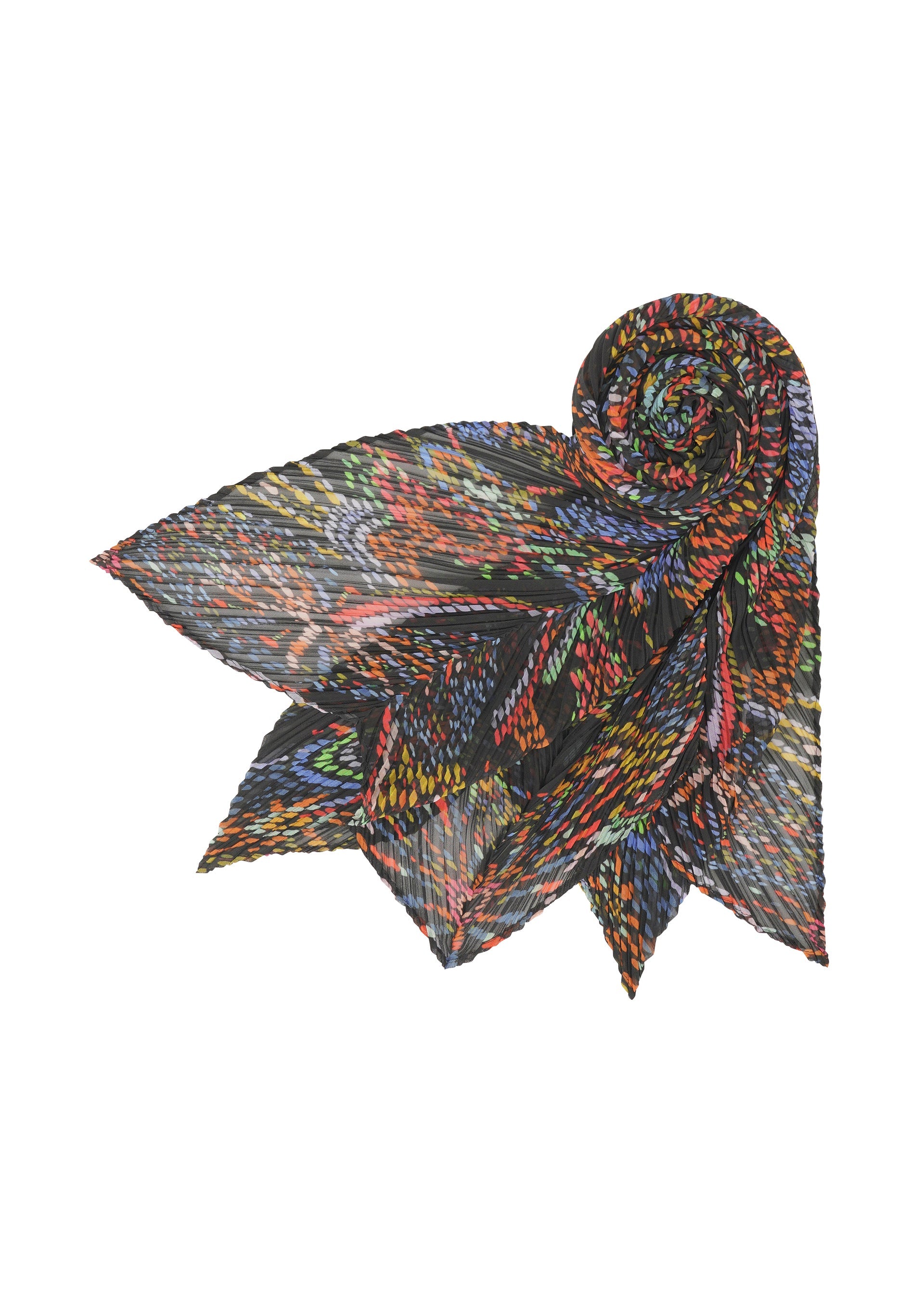 A detail shot of the PLEATS PLEASE ISSEY MIYAKE LIGHT FESTIVAL SCARF stole.