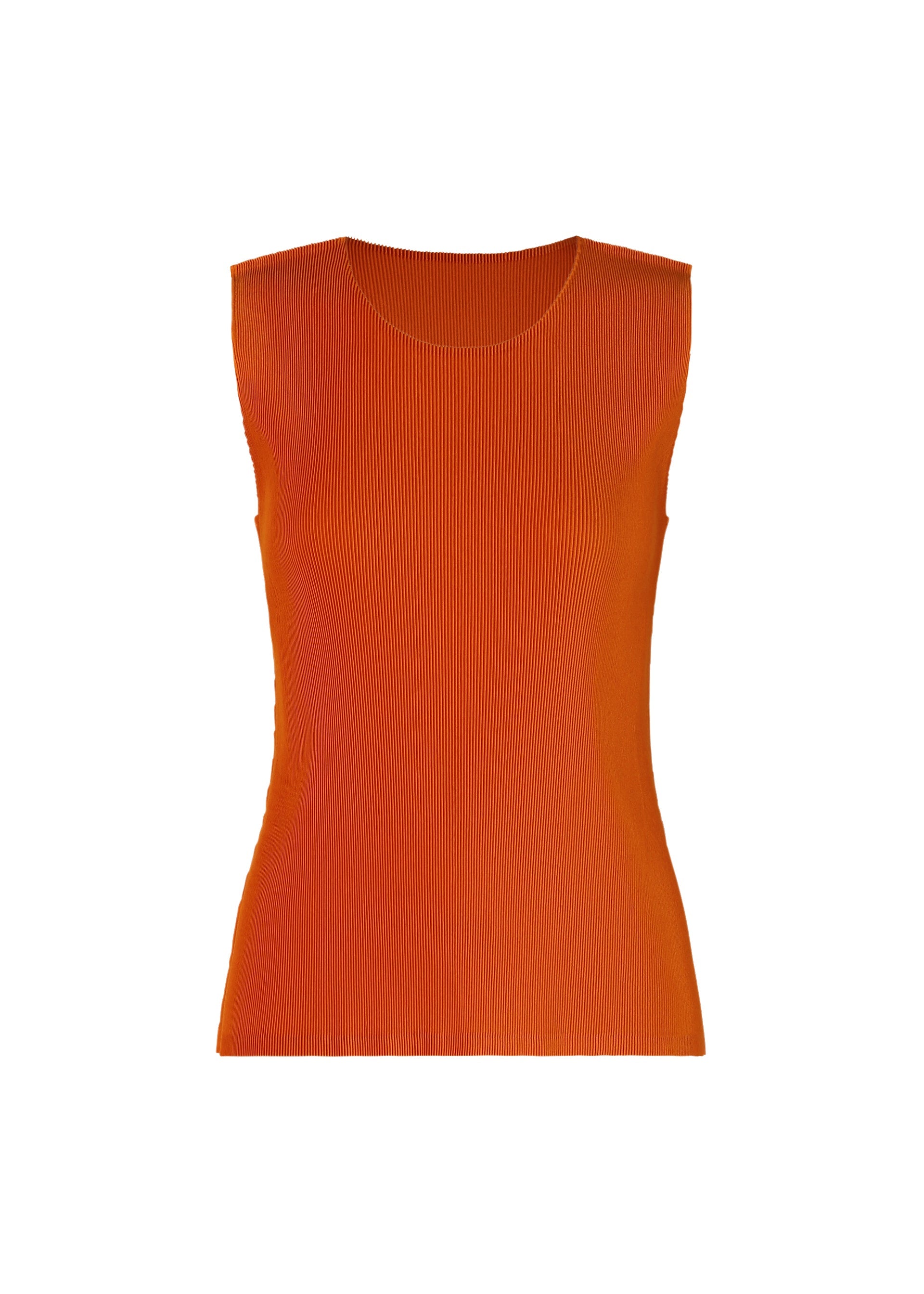 A product shot of the PLEATS PLEASE ISSEY MIYAKE MIST JULY top in orange.