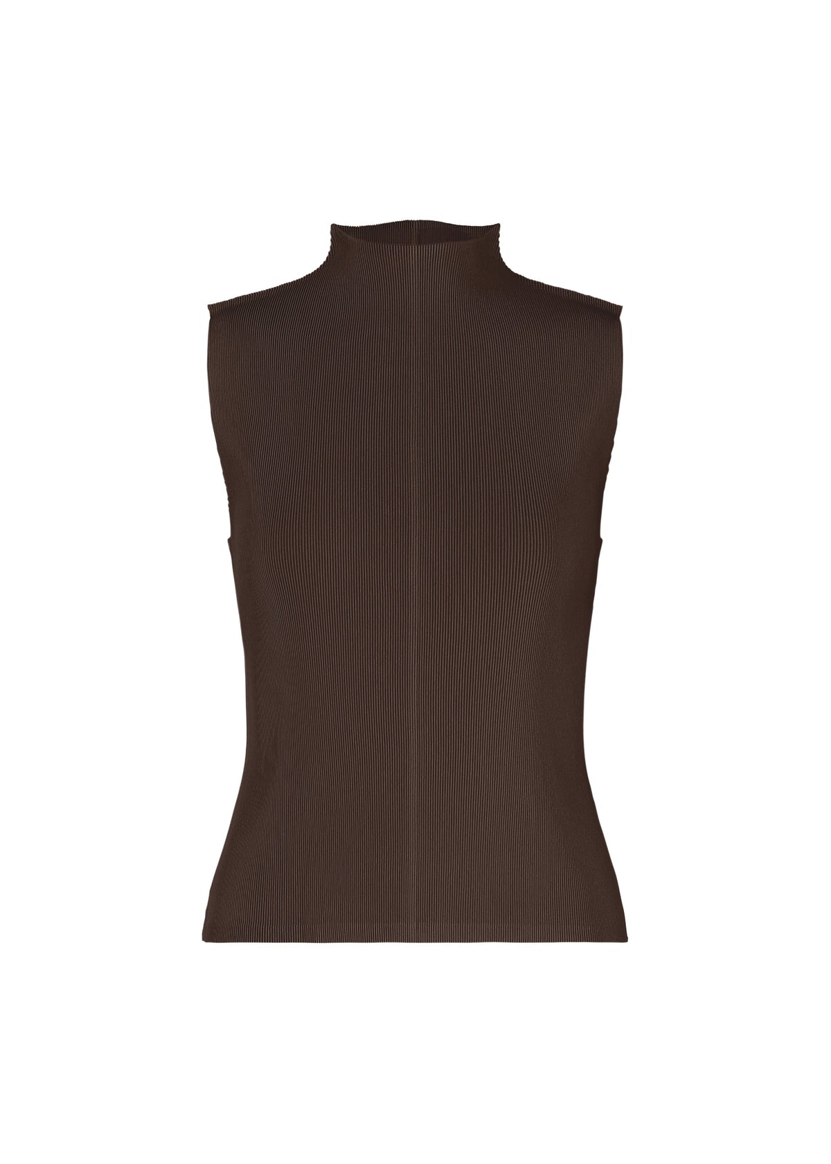 A product shot of the PLEATS PLEASE ISSEY MIYAKE MIST JULY top in dark brown.