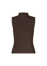 A product shot of the PLEATS PLEASE ISSEY MIYAKE MIST JULY top in dark brown.