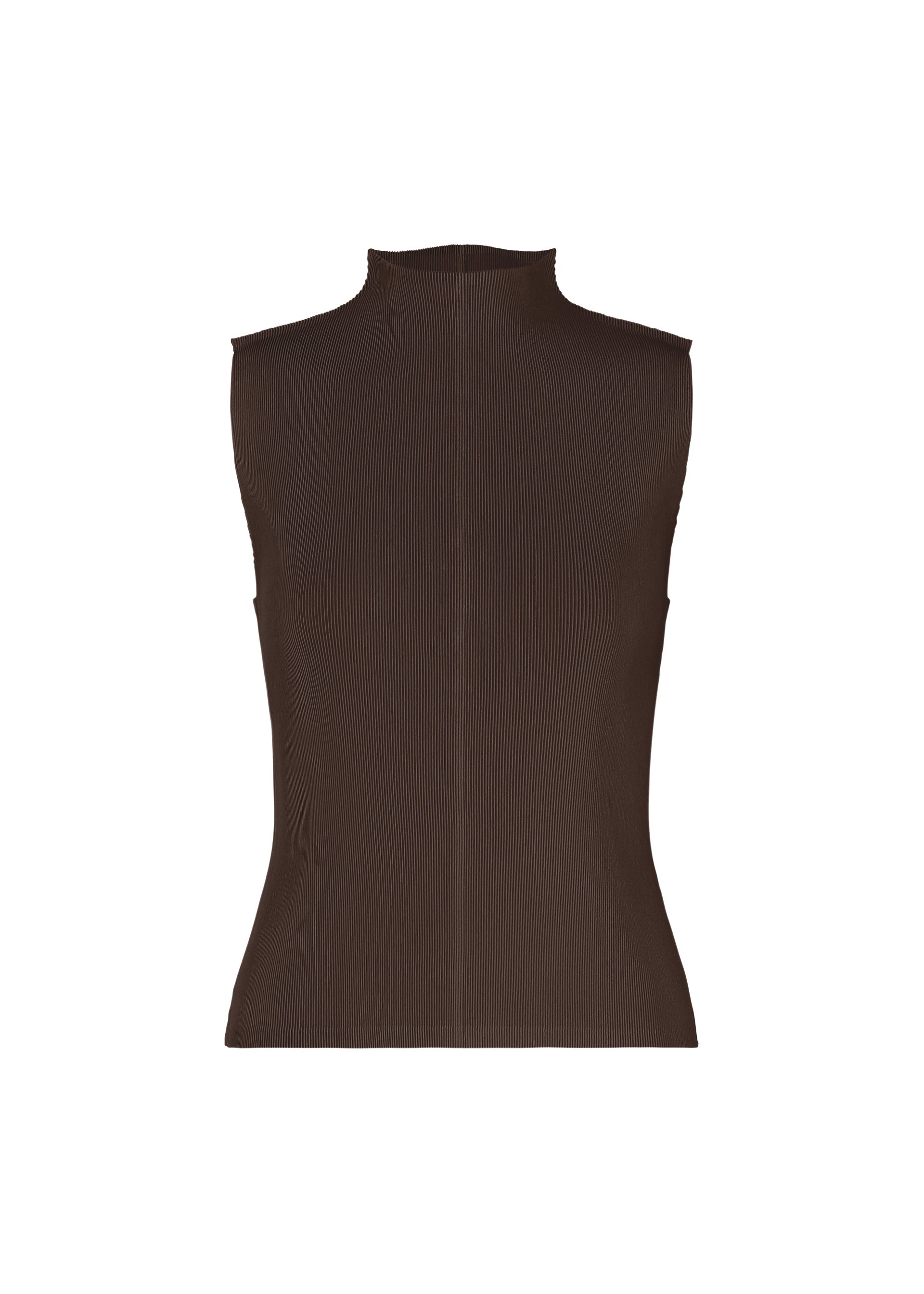 A product shot of the PLEATS PLEASE ISSEY MIYAKE MIST JULY top in dark brown.