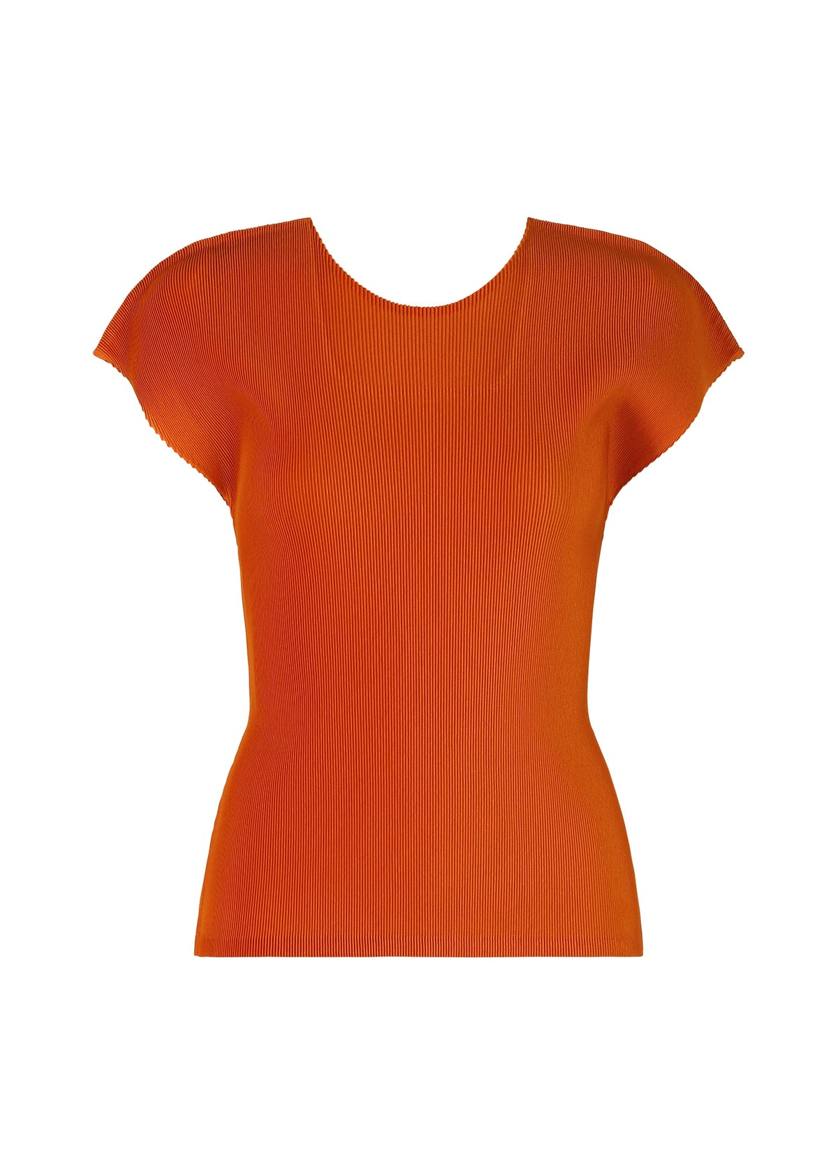 A product shot of the PLEATS PLEASE ISSEY MIYAKE MIST JULY top in orange.