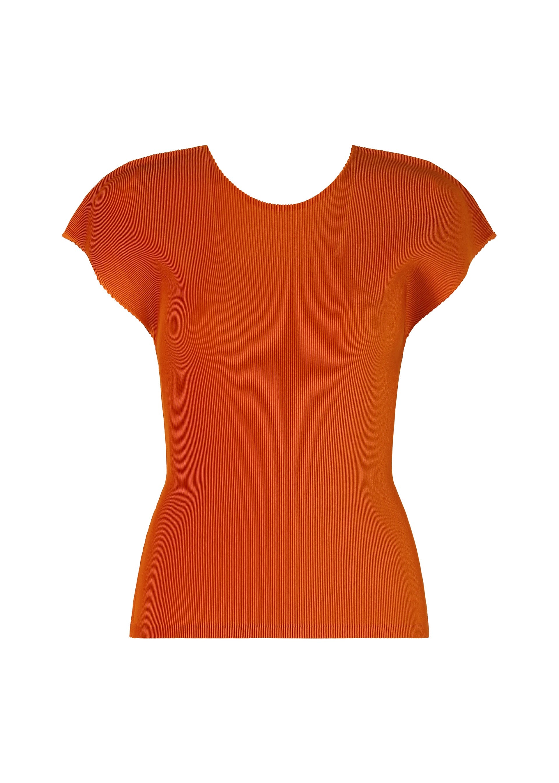 A product shot of the PLEATS PLEASE ISSEY MIYAKE MIST JULY top in orange.