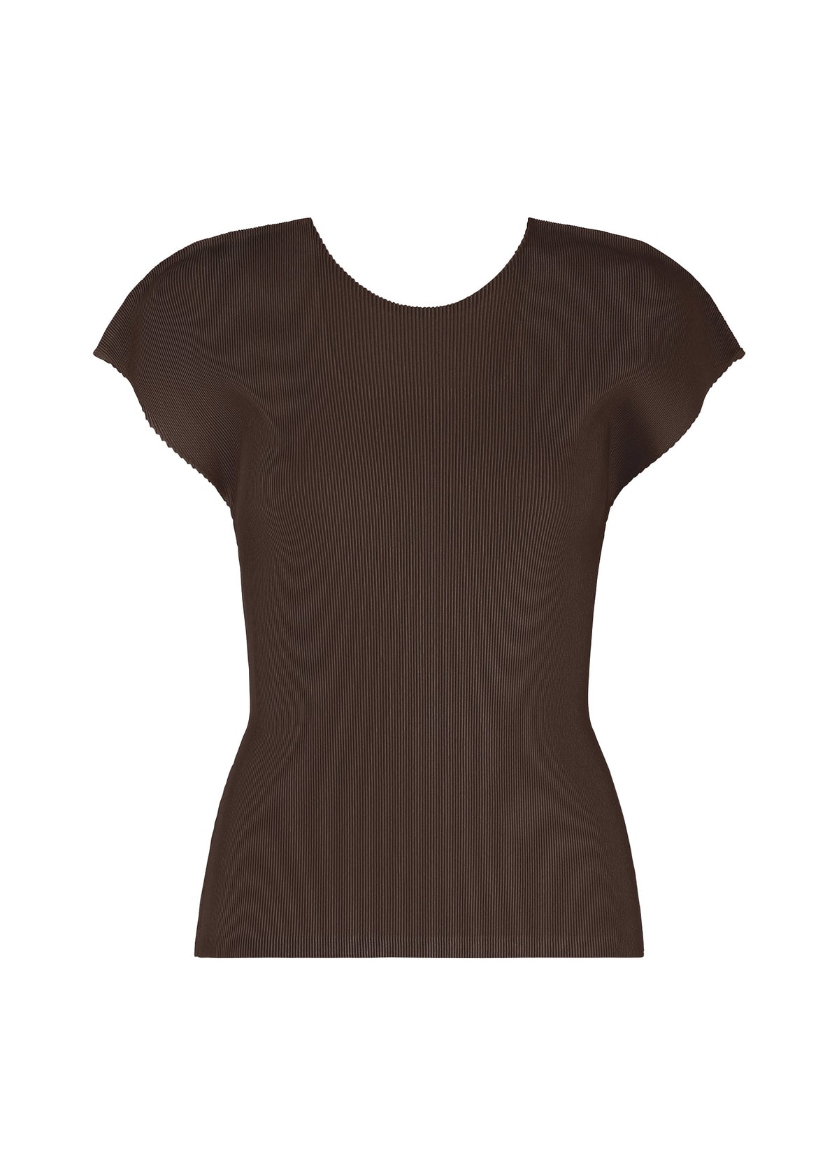 A product shot of the PLEATS PLEASE ISSEY MIYAKE MIST JULY top in dark brown.