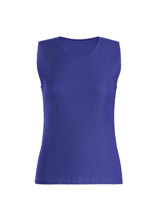 A product shot of the PLEATS PLEASE ISSEY MIYAKE MIST SEPTEMBER top in deep blue (76).