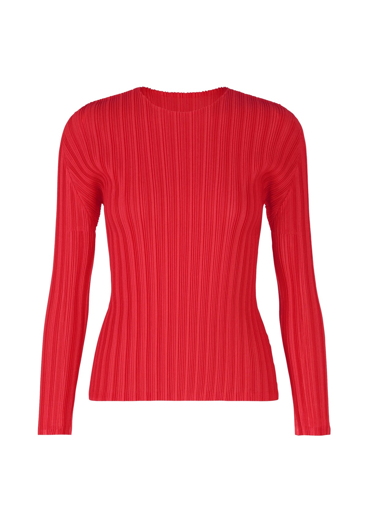 A product shot of the PLEATS PLEASE ISSEY MIYAKE RIB PLEATS NOVEMBER top in red (24).
