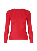 A product shot of the PLEATS PLEASE ISSEY MIYAKE RIB PLEATS NOVEMBER top in red (24).