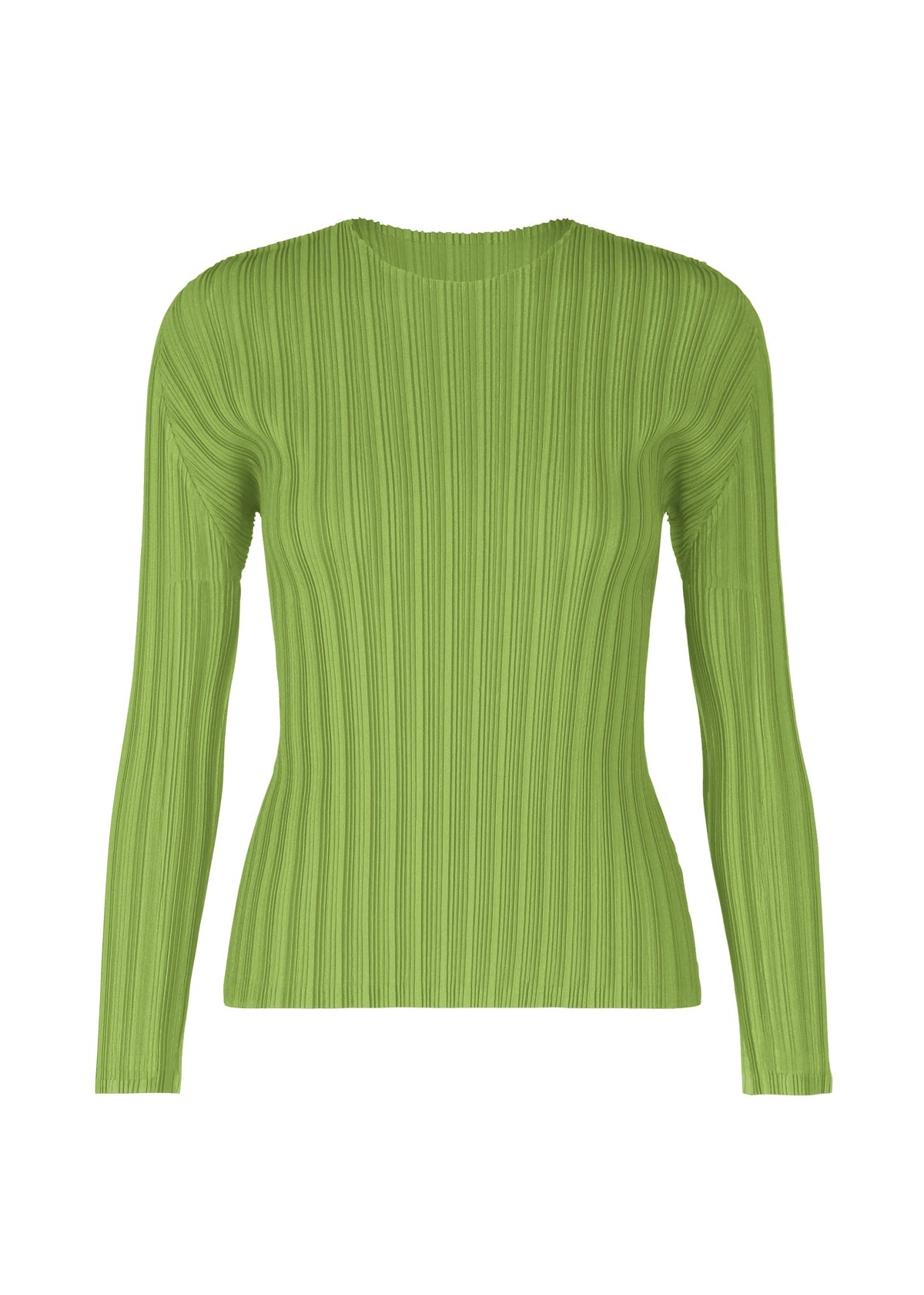 A product shot of the PLEATS PLEASE ISSEY MIYAKE RIB PLEATS NOVEMBER top in yellow green (58).