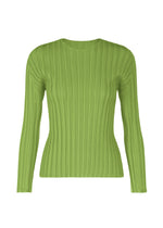 A product shot of the PLEATS PLEASE ISSEY MIYAKE RIB PLEATS NOVEMBER top in yellow green (58).