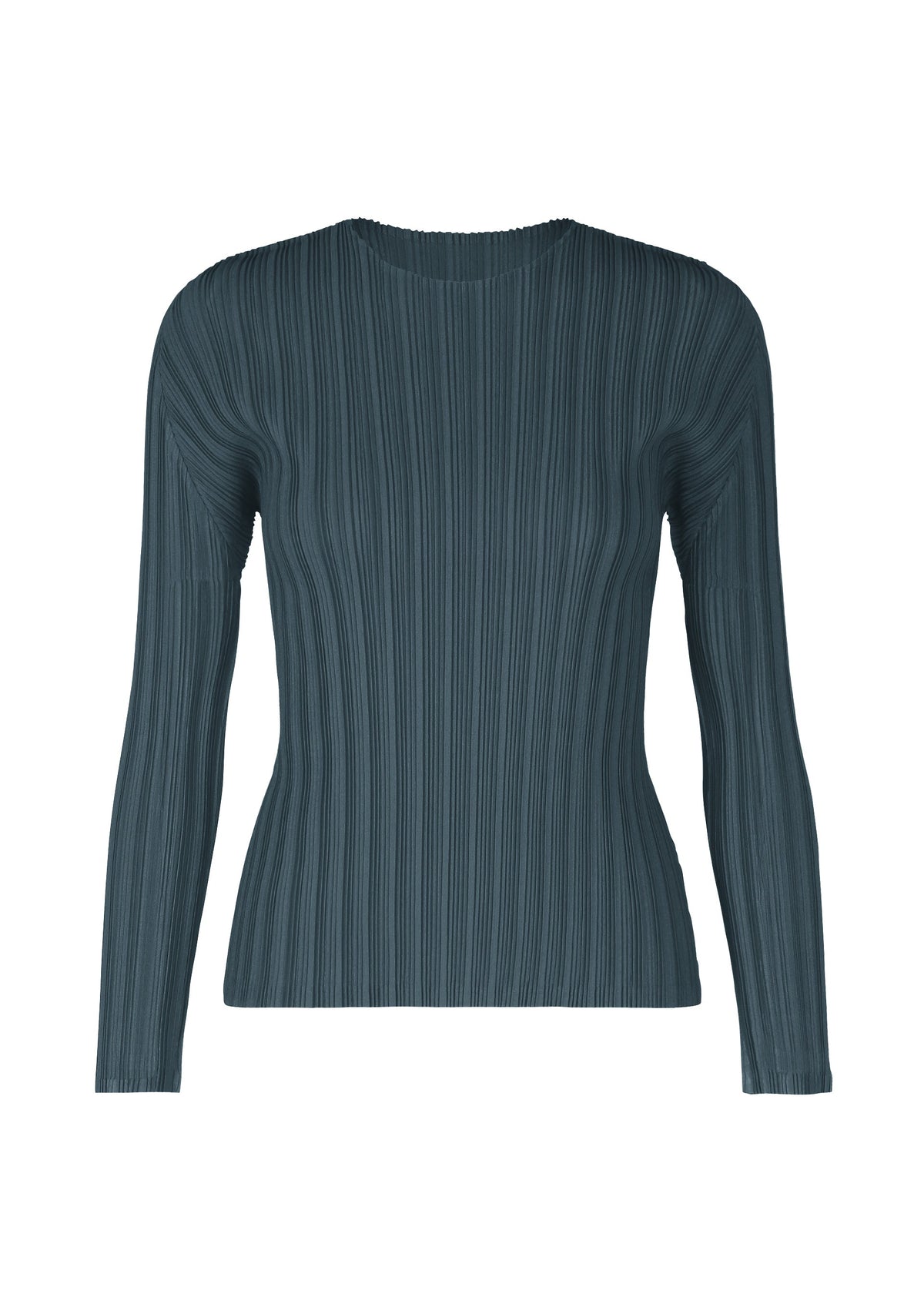 A product shot of the PLEATS PLEASE ISSEY MIYAKE RIB PLEATS NOVEMBER top in greyish navy (77).