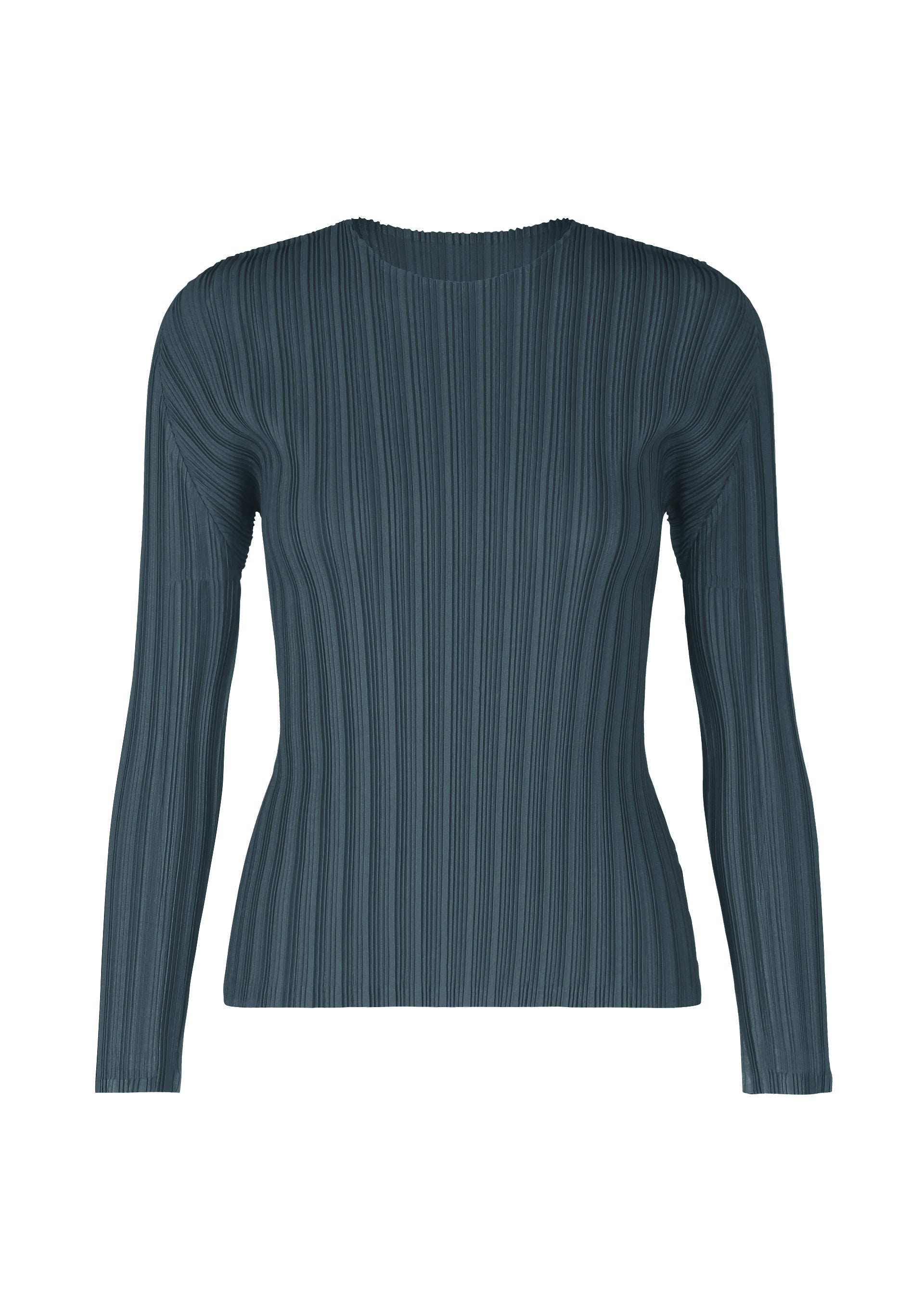 A product shot of the PLEATS PLEASE ISSEY MIYAKE RIB PLEATS NOVEMBER top in greyish navy (77).