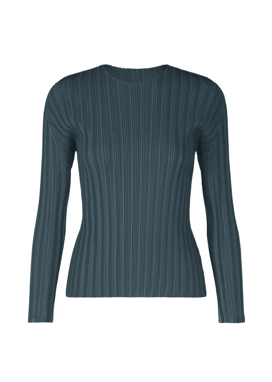 A product shot of the PLEATS PLEASE ISSEY MIYAKE RIB PLEATS NOVEMBER top in greyish navy (77).
