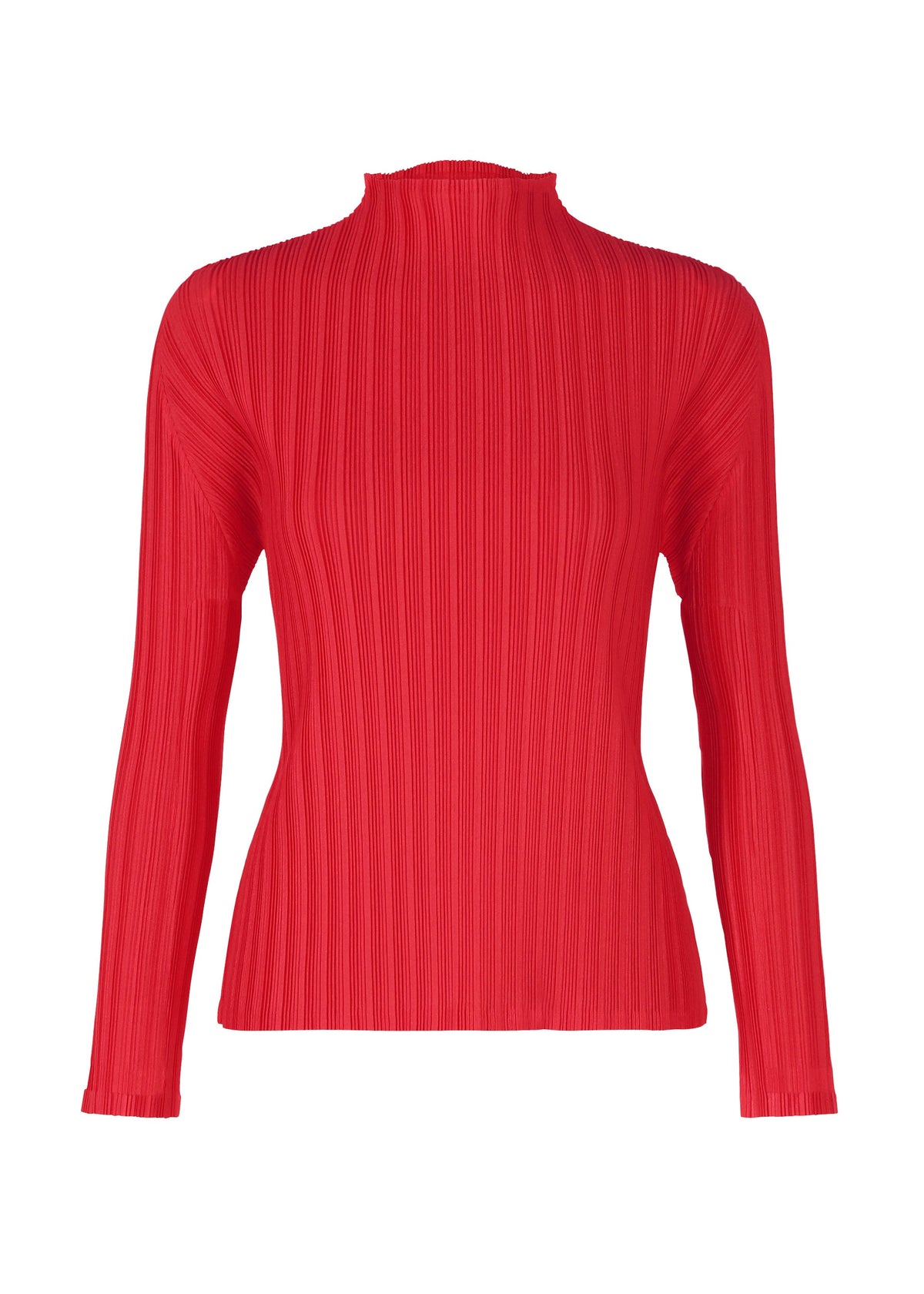 A product shot of the PLEATS PLEASE ISSEY MIYAKE RIB PLEATS NOVEMBER top in red (24).