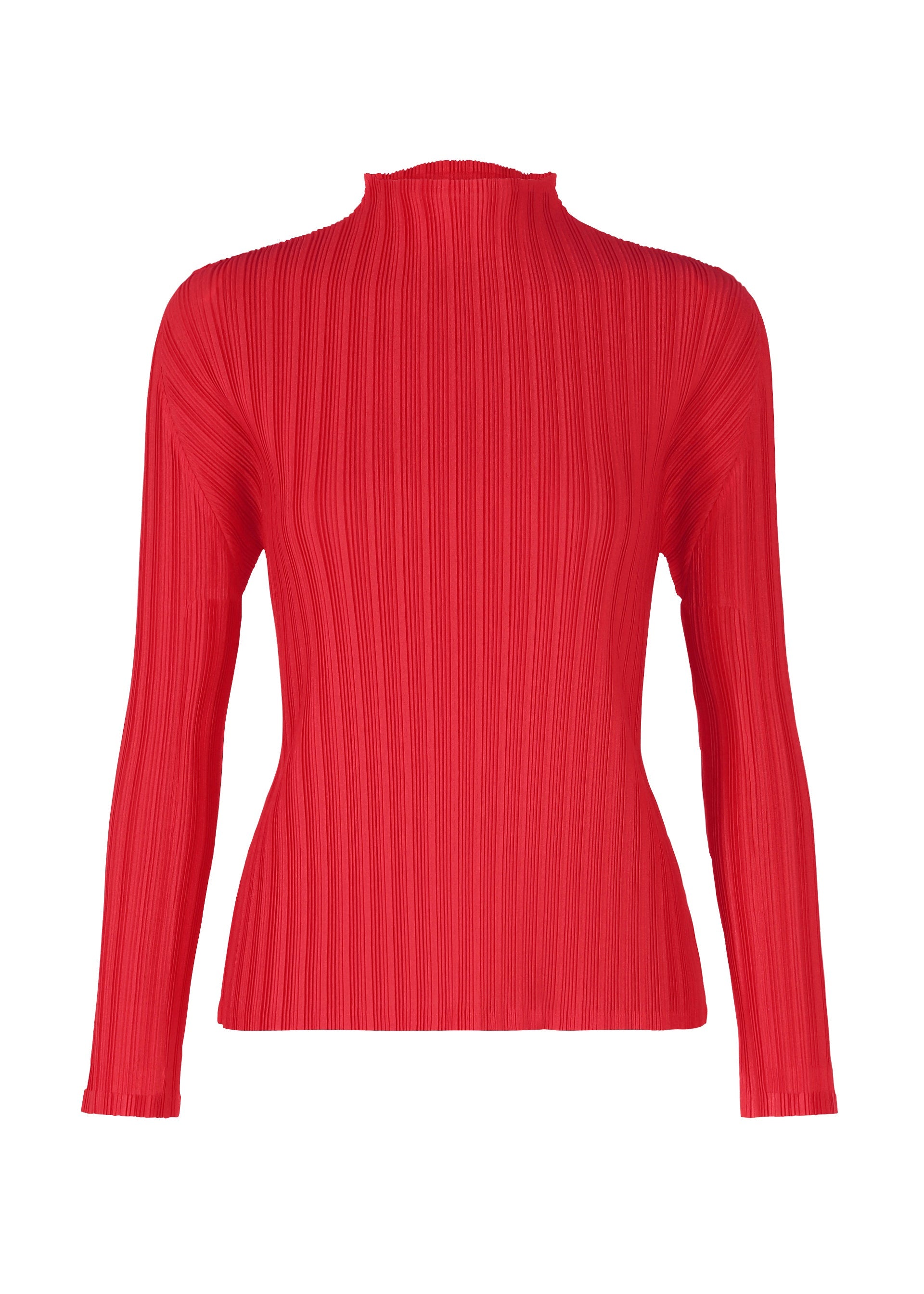 A product shot of the PLEATS PLEASE ISSEY MIYAKE RIB PLEATS NOVEMBER top in red (24).
