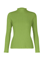A product shot of the PLEATS PLEASE ISSEY MIYAKE RIB PLEATS NOVEMBER top in yellow green (58).