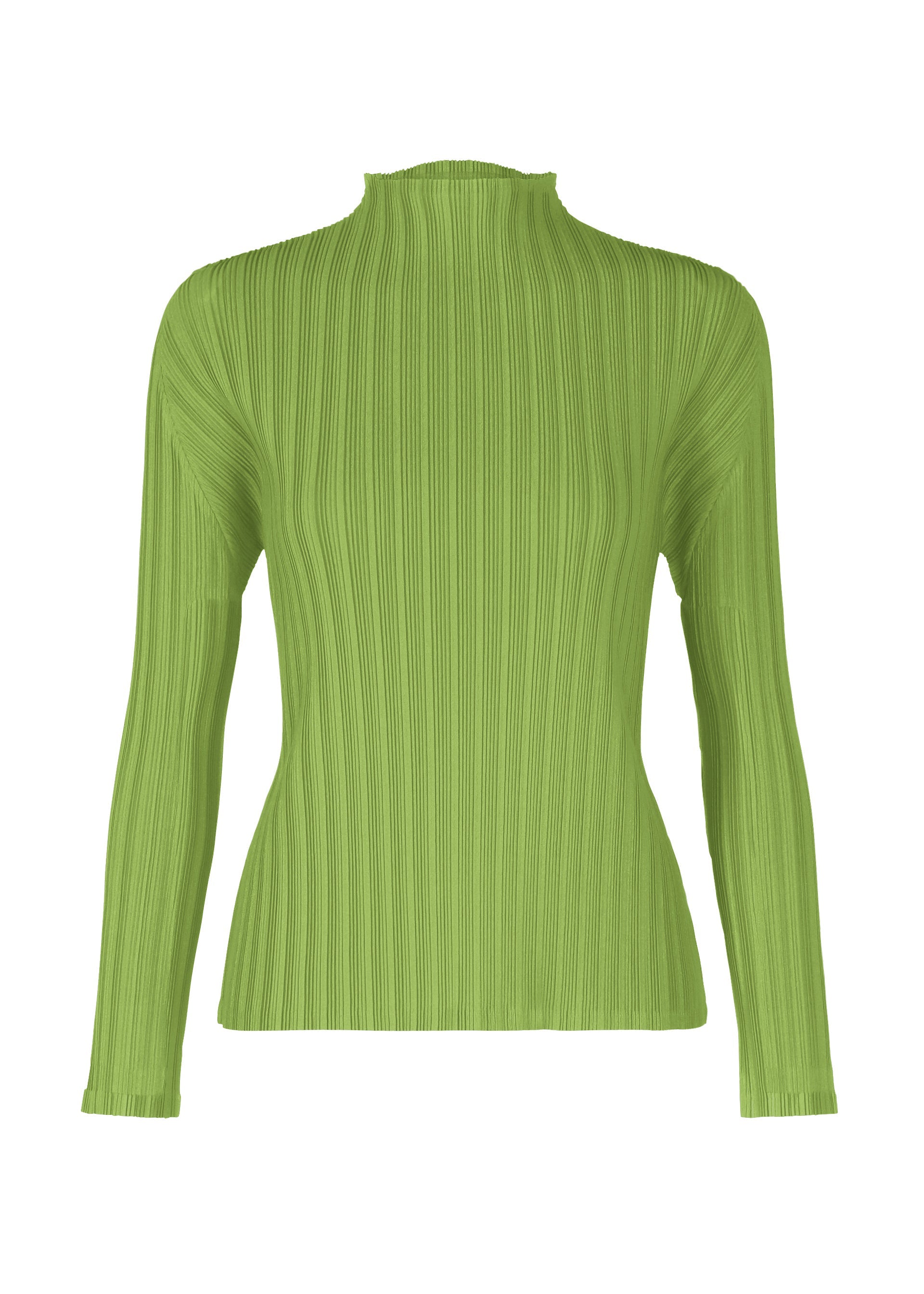 A product shot of the PLEATS PLEASE ISSEY MIYAKE RIB PLEATS NOVEMBER top in yellow green (58).