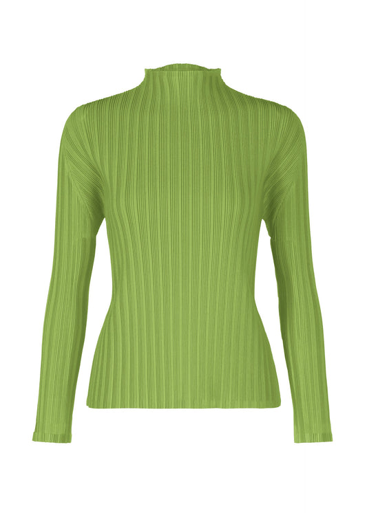 A product shot of the PLEATS PLEASE ISSEY MIYAKE RIB PLEATS NOVEMBER top in yellow green (58).